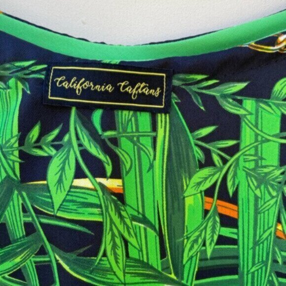 Green Botanical Gold Chain Print 100% Silk Short Caftan One Size - Picture 4 of 8